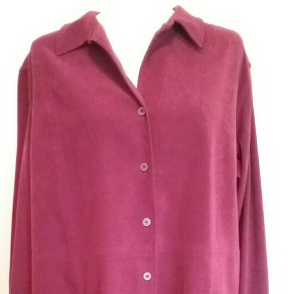 Nice burgundy faux suede button down shirt. - Picture 1 of 4